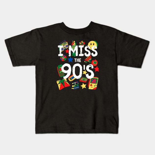 I Miss the 90's Nostalgia Vintage 1990s Throwback Red/Yellow/Green/Blue Kids T-Shirt by jackofdreams22